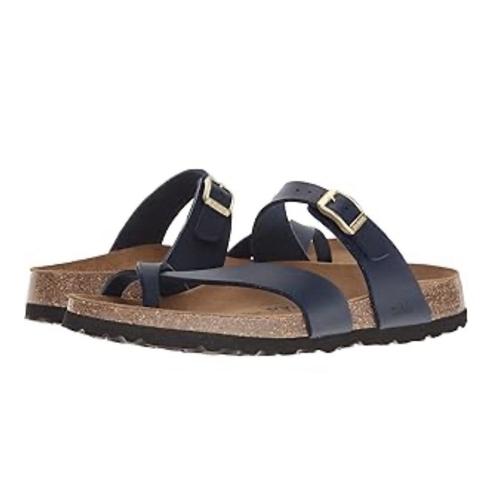 Betula by Birkenstock Size 37 M4W6 Mia Sandals Navy Leather Soft Footbed Narrow